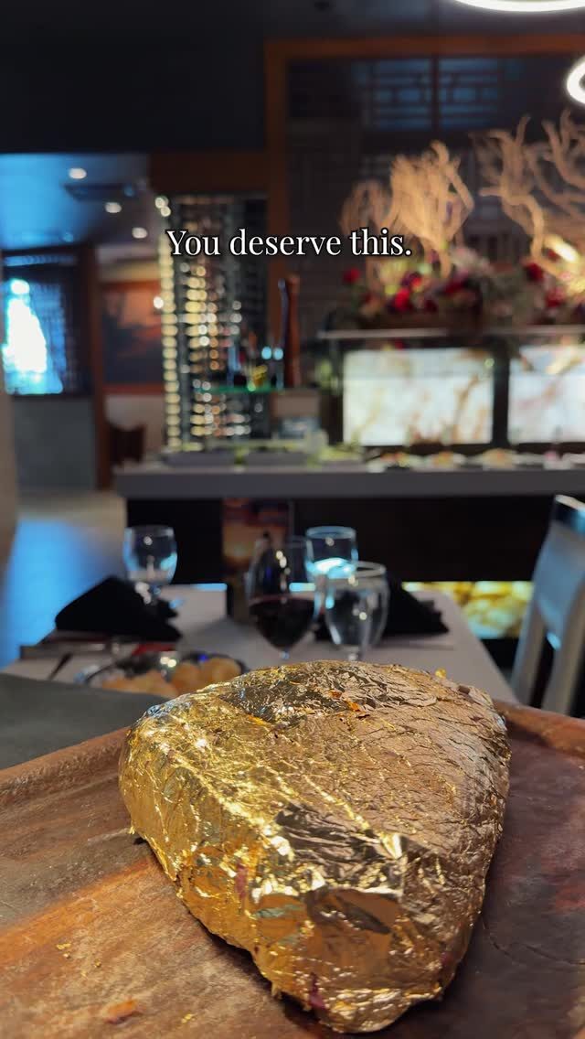 The Golden Steak®️ is the most noble part of the top sirloin, expertly seasoned with salt and then decadently enveloped in 24-karat edible gold foil. A bespoke cart approaches your table, presenting the Golden Steak®️ in all its splendor, and the Gaucho Chef then artfully carves this luxurious meat selection with a golden knife.

Elevate your dining experience with every golden bite. Join us today at Galpão Gaucho Brazilian Steakhouse
✨💛 🥩

Which location are you heading to? 
Cupertino, CA
Irvine, CA
Napa, CA
Roseville, CA
San Diego, CA
Walnut Creek, CA
Las Vegas, NV
Charleston, SC
