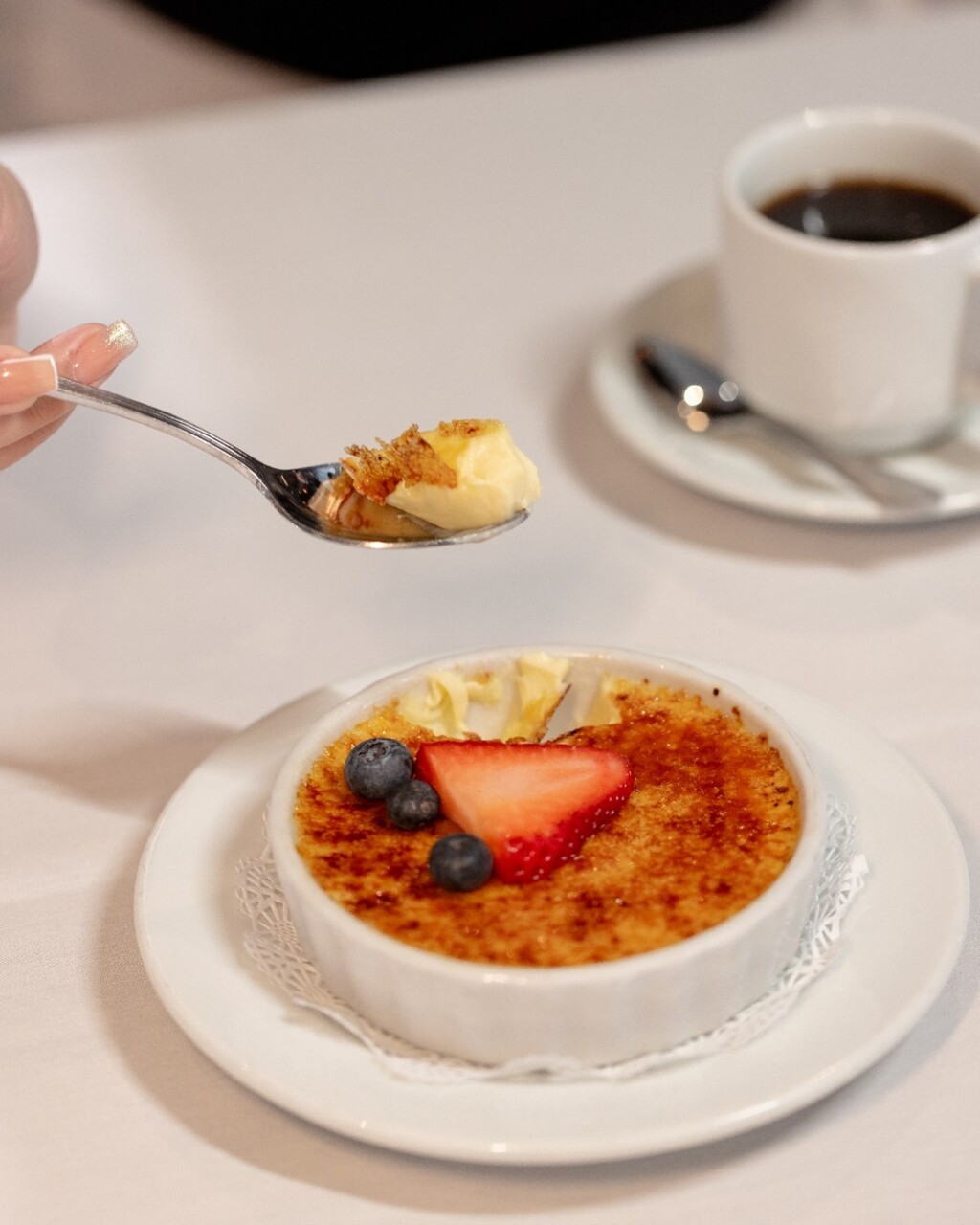 Have you tried our house-made desserts? They are delicious and made with care. 

This is Crème Brulee: Sweet cream custard with caramelized sugar and garnished with berries.

Which location are you heading to?

Cupertino, CA
Irvine, CA
Napa, CA
Roseville, CA
San Diego, CA
Walnut Creek, CA
Las Vegas, NV
Charleston, SC