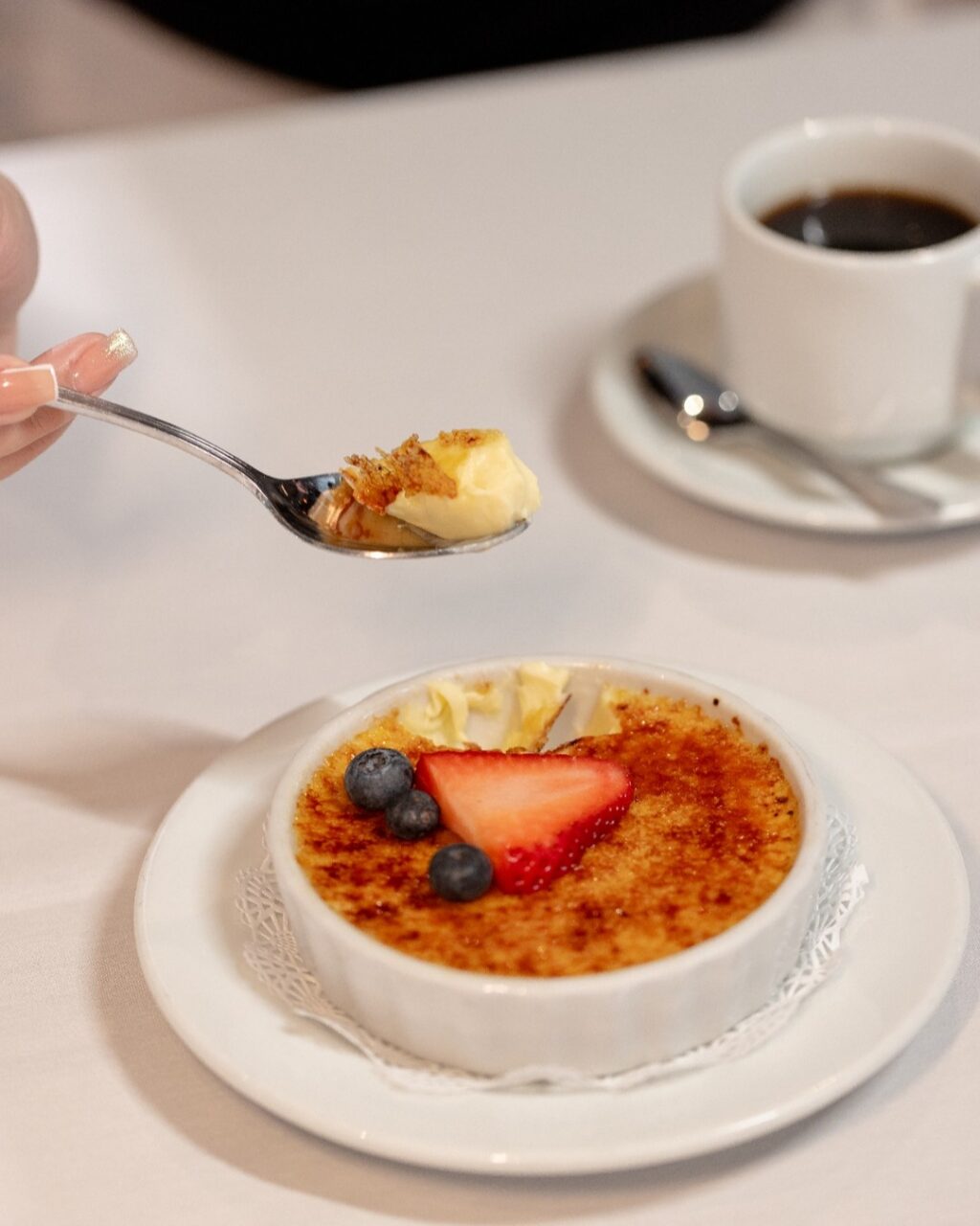 You can't miss that! It's so delicious. 😋 

Our crème brûlée is a sweet cream custard with caramelized sugar, garnished with strawberries and berries.

Have you tried yet?

Which location are you heading to? 
Cupertino, CA
Irvine, CA
Napa, CA
Roseville, CA
San Diego, CA
Walnut Creek, CA
Las Vegas, NV
Charleston, SC