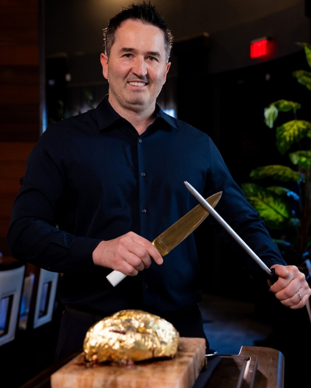 The Golden Steak® is the most noble part of the top sirloin, expertly seasoned with salt and then decadently enveloped in 24-karat edible gold foil. A bespoke cart approaches your table, presenting the Golden Steak® in all its splendor, and the Gaucho Chef then artfully carves this luxurious meat selection with a golden knife.

Elevate your dining experience with every golden bite. Join us today at Galpão Gaucho Brazilian Steakhouse
✨💛 🥩

Which location are you heading to? 
Cupertino, CA
Irvine, CA
Napa, CA
Roseville, CA
San Diego, CA
Walnut Creek, CA
Las Vegas, NV
Charleston, SC