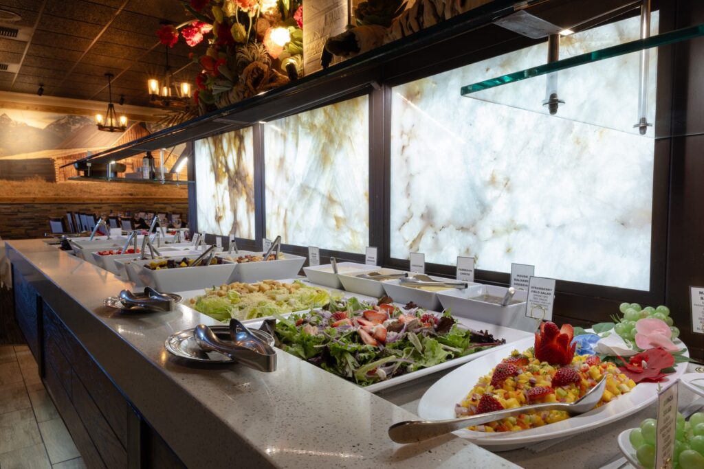 Enjoy our unlimited two course menu that starts with a gourmet salad bar with over 40 items to choose from, plus our 18 unlimited selections from the grill.

For a lighter choice, you can choose to stay on the first course for the whole meal and enjoy unlimited trips to our gourmet salad bar; which features cured meats, smoked salmon, candied bacon, local and imported cheeses, gourmet salads, and fresh vegetables.

This option includes the cheese bread appetizer and side dishes on our menu.

Which location are you heading to? 
Cupertino, CA
Irvine, CA
Napa, CA
Roseville, CA
San Diego, CA
Walnut Creek, CA
Las Vegas, NV
Charleston, SC
