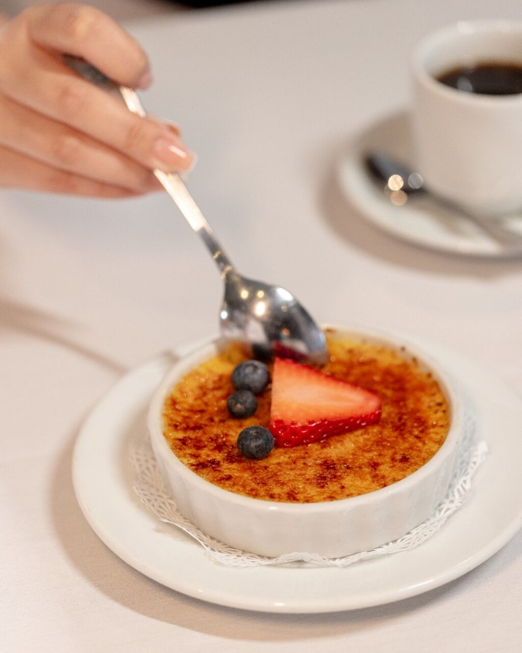 You can't miss that! It's so delicious. 😋 

Our crème brûlée is a sweet cream custard with caramelized sugar, garnished with strawberries and berries.

Have you tried yet?

Which location are you heading to? 
Cupertino, CA
Irvine, CA
Napa, CA
Roseville, CA
San Diego, CA
Walnut Creek, CA
Las Vegas, NV
Charleston, SC